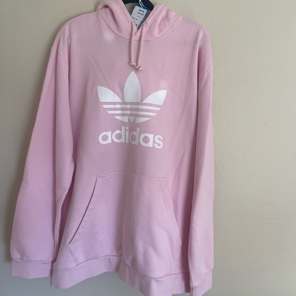 Adidas Men’s Hoodie 2XL Peach Pullover Sweatshirt Trefoil Logo Spell Out *NWT*